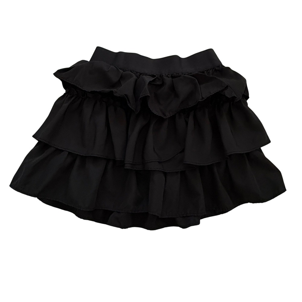 Ralph Lauren Black Tiered Ruffle Mini Skirt Elastic Waist 8 Girls Preppy School